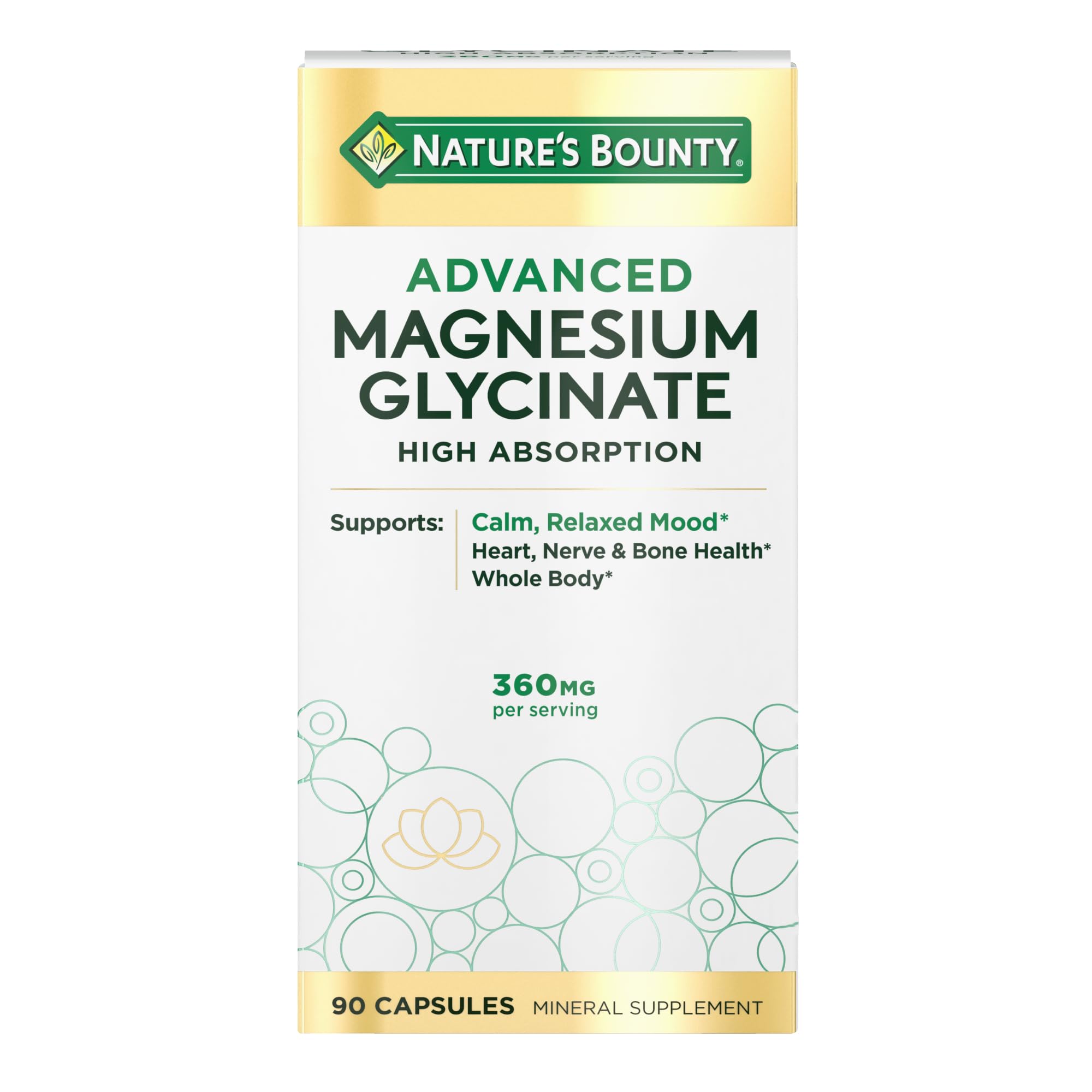 Nature's Bounty Calm Magnesium Glycinate Supplement - High Absorption Magnesium for Relaxed Mood, Heart & Bone Health, 90 Capsules Nature's BountyAu supplements
