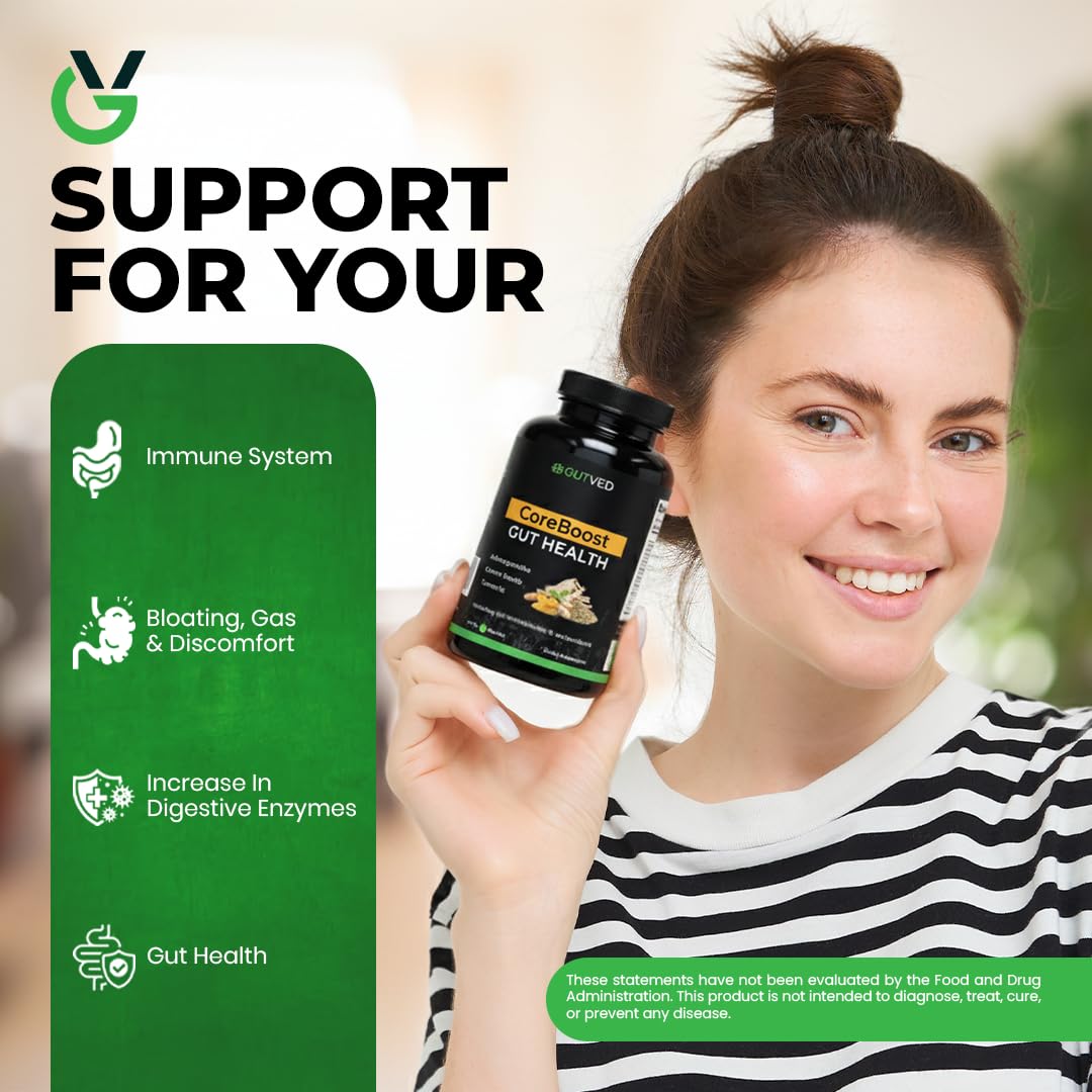 GUTVED Bloating & Gas Relief Probiotic for Women & Men | 9-in-1 Gut & Digestive Support with Probiotics, Prebiotic Inulin, Turmeric, Ginger & Fennel | Daily Plant-Based Capsules, 60 Count GUTVEDAu supplements