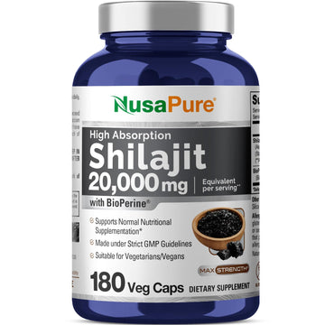 NusaPure Shilajit 20,000mg per Serving, 180 Veggie Caps, Non-GMO, Gluten Free, Bioperine NusaPureAu supplements