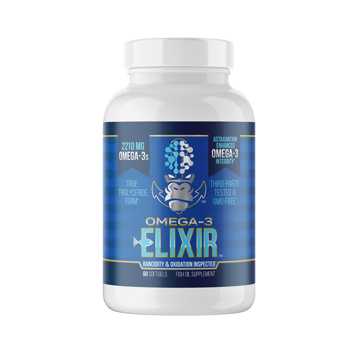 Gorilla Mind Omega-3 Elixir™ | 2210mg Fish Oil Re-Esterified Triglyceride Form | EPA, DHA + 2 Fatty Acids | Astaxanthin Infusion for Bolstered Integrity | 3rd Party & Rancidity Tested | 60 Softgels Gorilla MindAu supplements