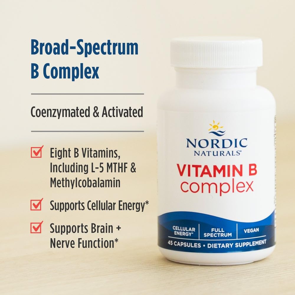 Nordic Naturals Vitamin B Complex - 45 Capsules Thiamine, Riboflavin, Niacin, B6 & B12, Folate, Biotin, Pantothenic Acid Heart Brain Health, Energy, Metabolism Non-GMO Servings Nordic NaturalsAu supplements