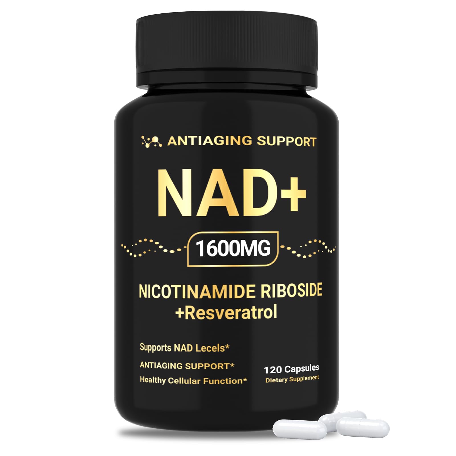 NAD Supplement 1600mg, NAD+ with Resveratrol & Nicotinamide Riboside, Anti-Aging Support, Cellular Energy & Mental Clarity Support, Vegan Non-GMO, 120 Capsules ANTIAGING SUPPORTAu supplements