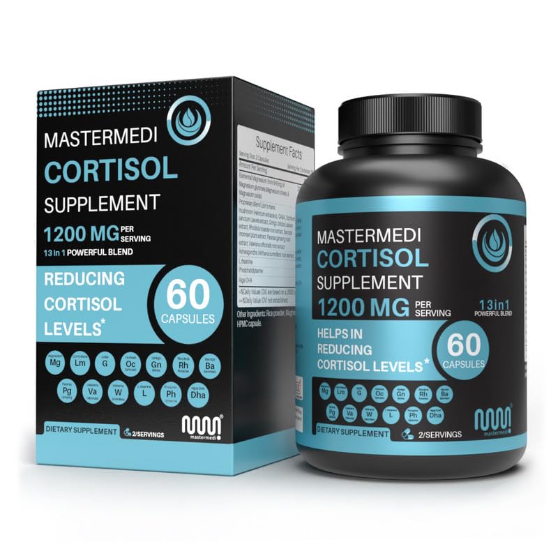 mastermedi Cortisol Supplements for Women and Men Support with Magnesium, Ashwagandha, Lion’s Mane & GABA – Adaptogenic Stress Relief & Mood Support – Non-GMO, No Fillers, Gluten-Free mastermediAu supplements