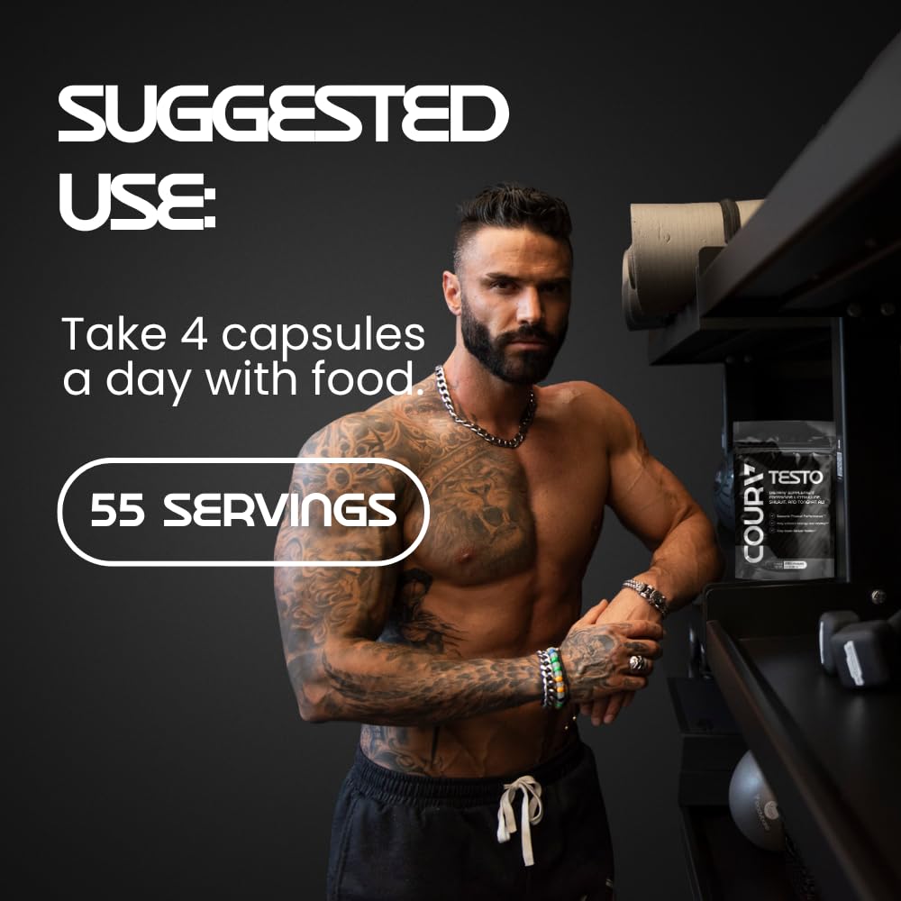COURA Mens Testo Booster and Multivitamin for Men, 220 Capsules (55 Servings), with Shilajit, Zinc, Magnesium, L-Arginine, and Citrulline, Performance Support COURAAu supplements