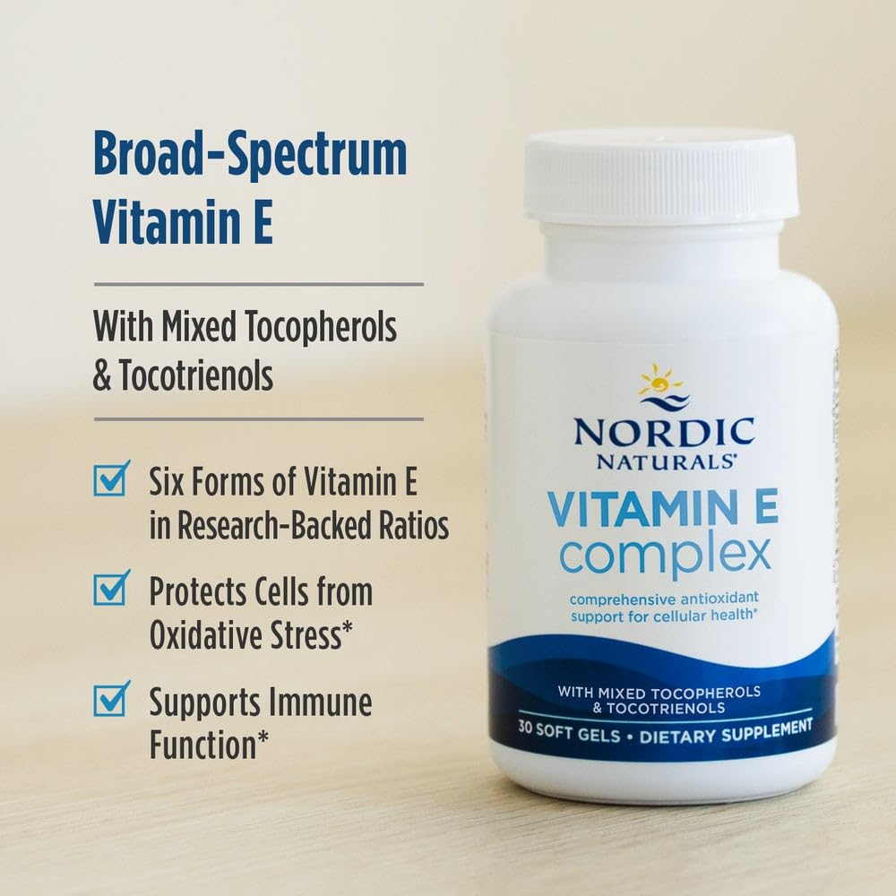 Nordic Naturals Vitamin E Complex, Unflavored - 30 Soft Gels - 6 Forms of Vitamin E for Antioxidant Support - Cellular Protection - Non-GMO - 30 Servings Nordic NaturalsAu supplements