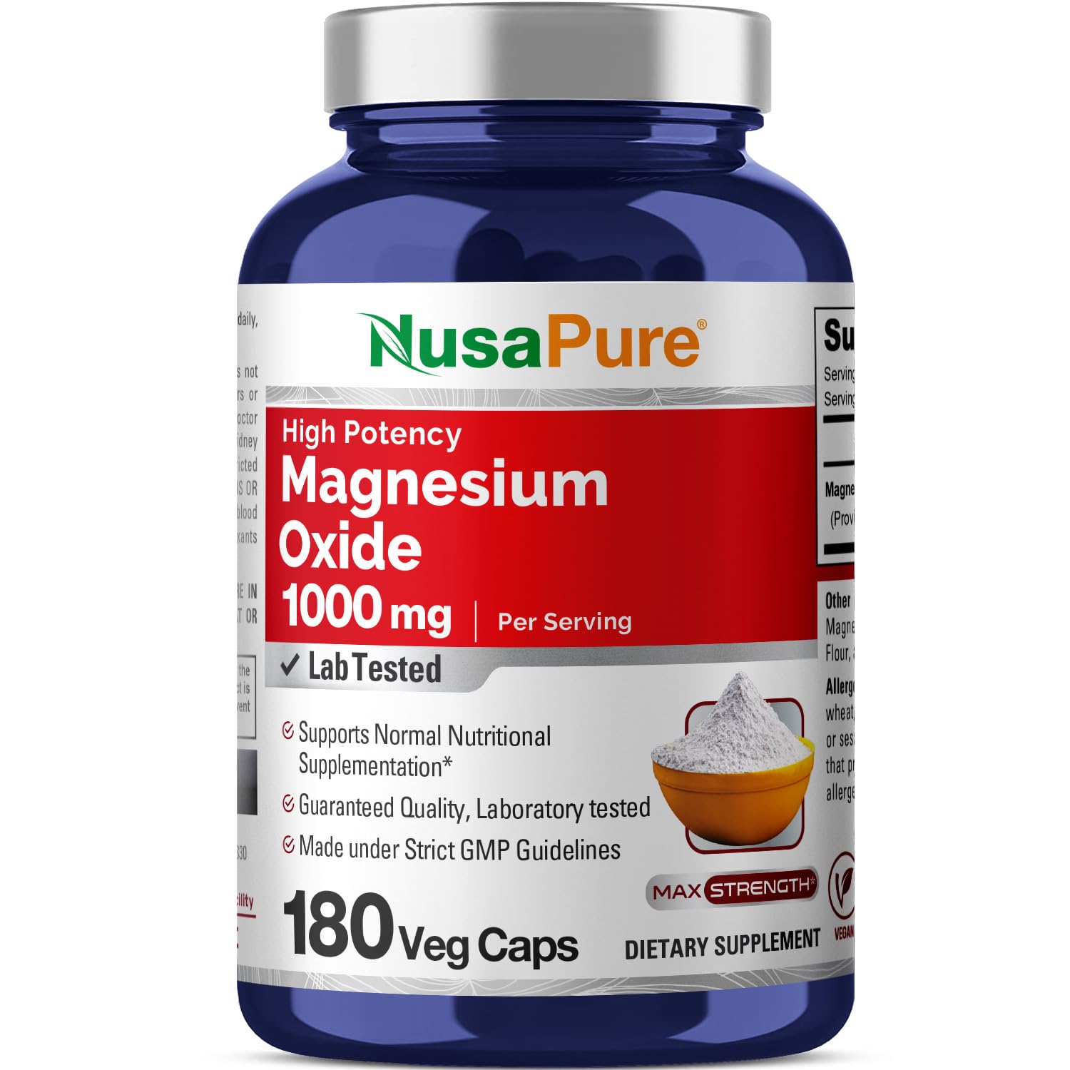 NusaPure Magnesium Oxide 1,000mg per Serving 180 Veggie Caps (Non-GMO, Vegan) NusaPureAu supplements