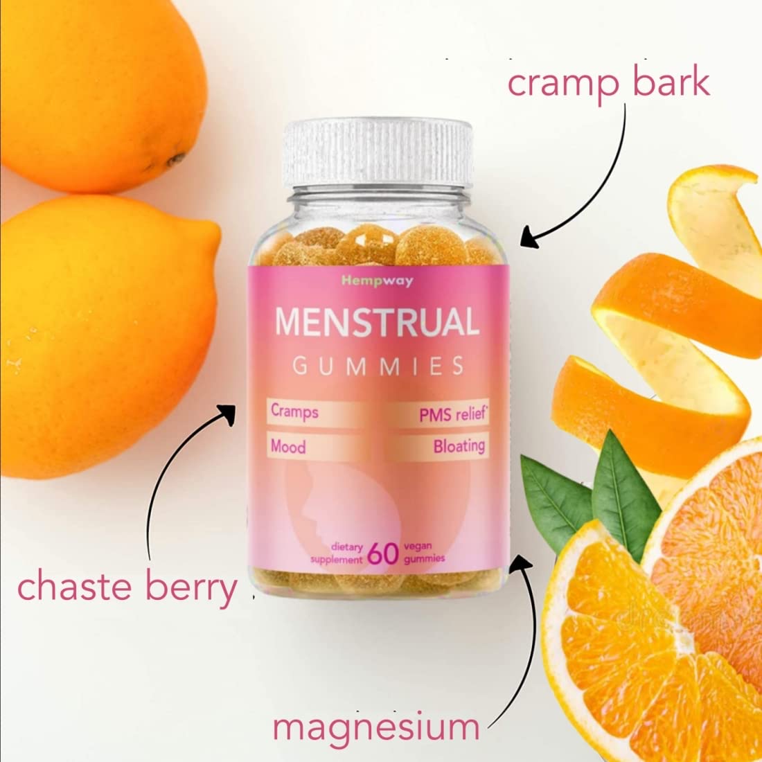 HEMPWAY Menstrual Gummies for Women May Help Support Bloating, Period Relief | Plant-Based | Cramp Bark, Magnesium, Chaste Berry | Vegan | Orange 60ct HEMPWAYAu supplements