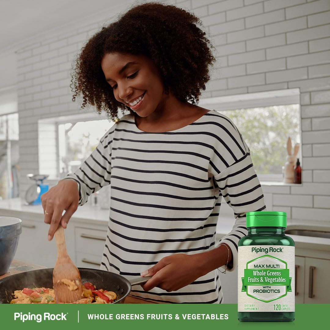 Piping Rock Fruits and Veggies Supplement | 120 Caplets | Fruit and Vegetable Blend with Probiotics | Max Multi Vitamin | Non-GMO, Gluten Free Piping RockAu supplements