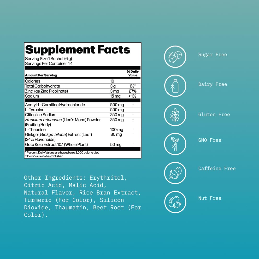 Mikra Clarity Nootropic Focus Drink Mix - Daily Cognitive & Calm Support Formula with Citicoline, Lion’s Mane & L-Theanine - Calm Drink Mix & Focus Aid for Energy and Clarity - 14 Single-Serve Sachets MikraAu supplements