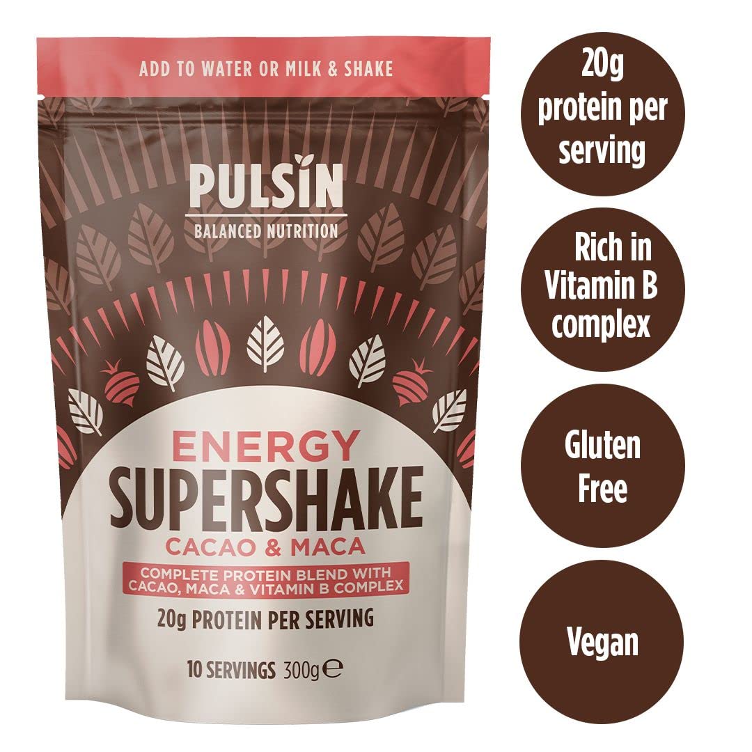 Pulsin - Cacao & Maca Vegan Supershake - 300g - Plant Based Vegan Energy Support Protein Powder PulsinAu supplements