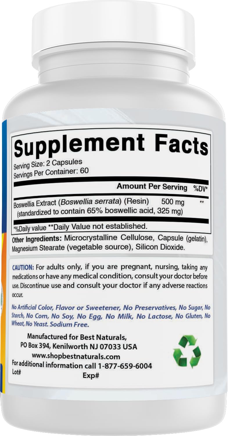 Best Naturals Boswellia Serrata Joint Health 250 mg 120 Capsules - Standardized to 65% Boswellic Acid (120 Count (Pack of 3)) Best NaturalsAu supplements