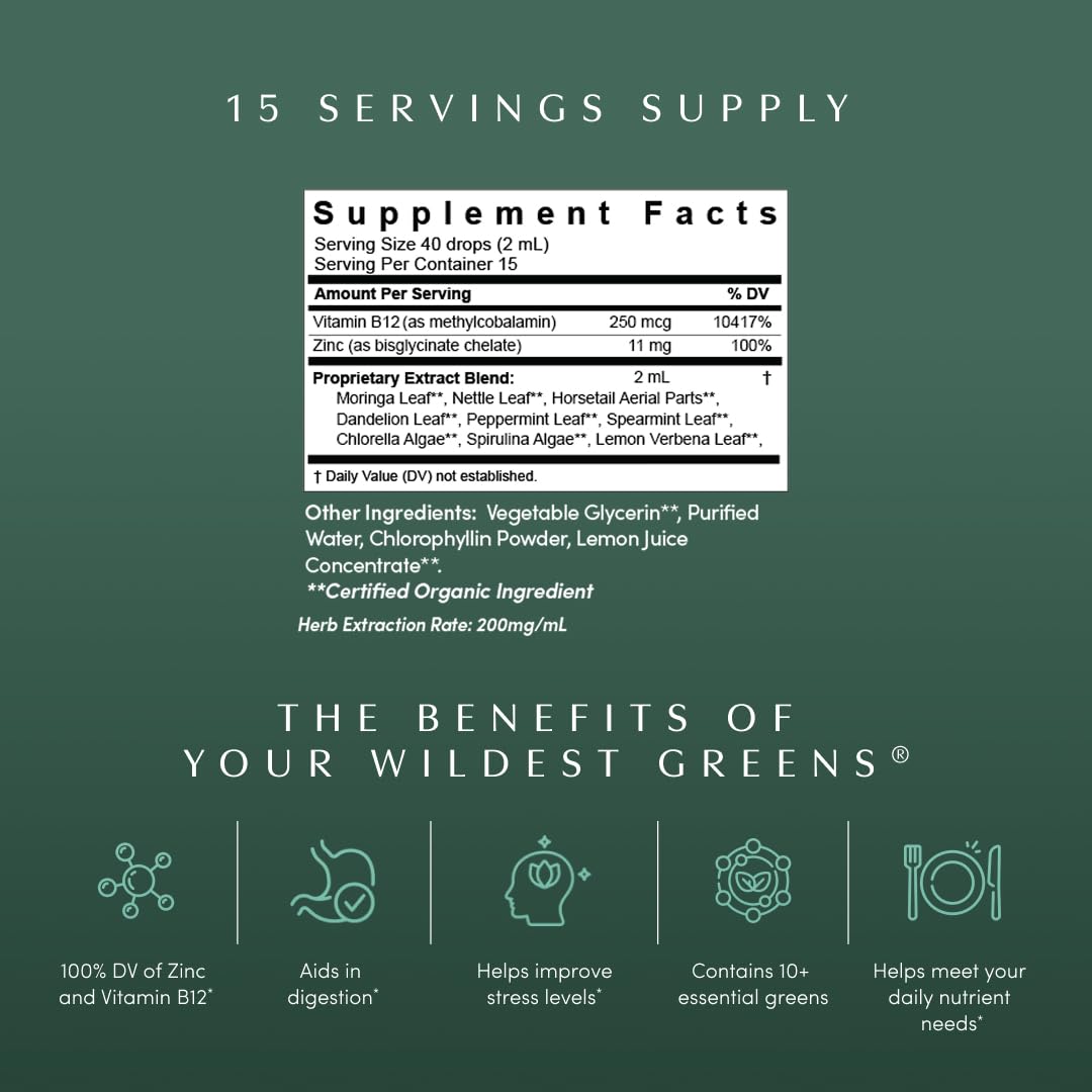 Apothékary Your Wildest Greens Herbal Liquid Drops, All-in-One Daily Superfood Supplement, Vitamin & Mineral Support, 5X Potency of Greens Powders, Sugar Free, Calorie Free, (15 Servings) 1.22oz ApothékaryAu supplements