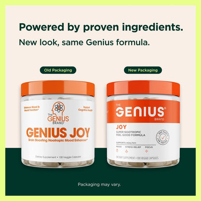 Genius Joy, Nootropic Mood Enhancer Supplement - Support Cognitive Health, Enhance Mood & Neural Function with Brain Boosting L-Theanine, Panax Ginseng & SAM-e - Organic, Non-GMO, & Gluten-Free The Genius BrandUS supplements