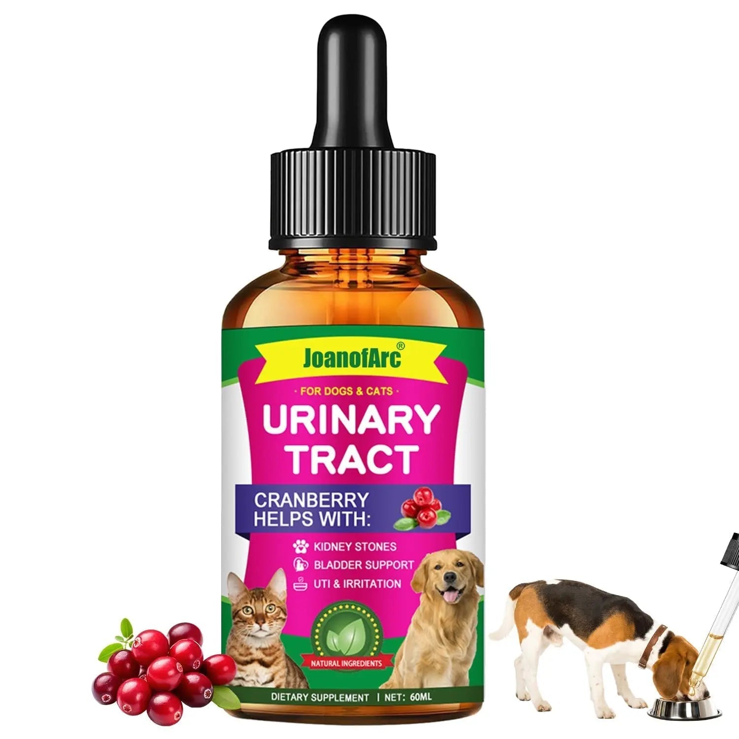 Urinary Tract for Cats, Cat & Dog Urinary Tract Drops Infection Remedy with Cranberry Dog Supplements, Cranberry Kidney Bladder Support Supplement - 60ml / 2 Fl.oz JoanofArcAu supplements