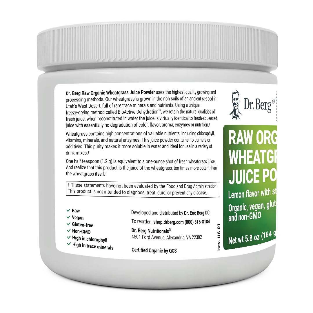 Dr. Berg's Raw Wheatgrass Juice Powder (60 Servings) - USDA Certified Organic Dr. Berg NutritionalsUS supplements