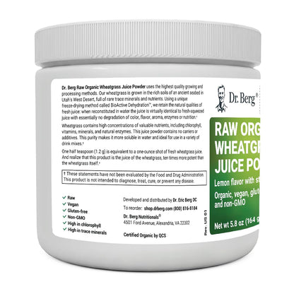 Dr. Berg's Raw Wheatgrass Juice Powder (60 Servings) - USDA Certified Organic Dr. Berg NutritionalsUS supplements