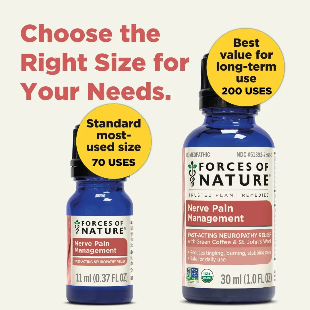 Forces of Nature Nerve Pain Management, Organic Topical Relief for Neuropathy & Nerve Discomfort, Homeopathic Medicine Supports Relief from Shooting Pains for Back, Hands, Legs and Feet, .37 fl oz Forces of NatureAu supplements