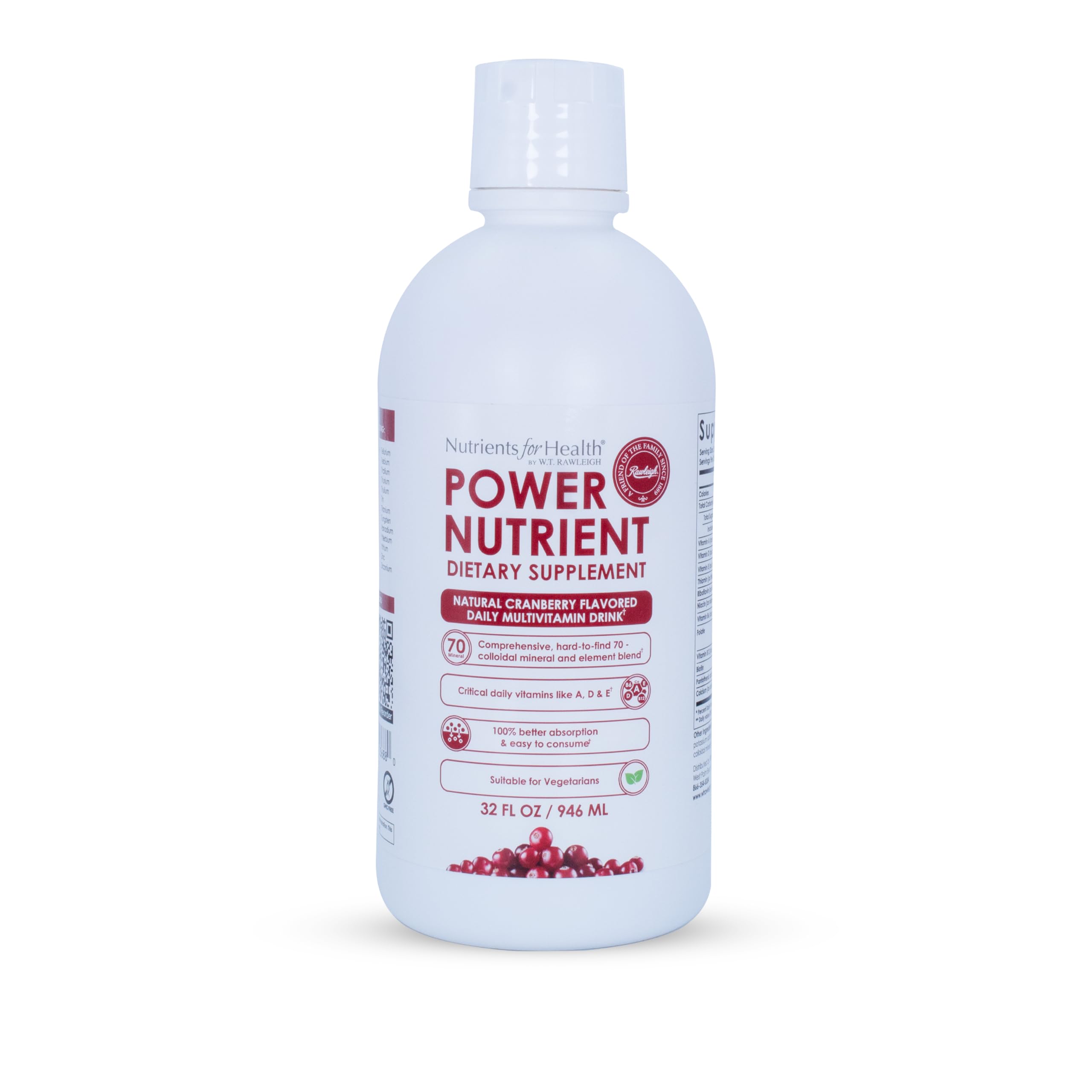 Rawleigh Power Nutrient: 32 fl oz for 1 Month - Cranberry Flavor, Daily Multivitamin Liquid Supplement for Men, Women with VIT. A - zinc & 70 Colloidal Trace Minerals, Vegetarian-Friendly, GMO Free RawleighAu supplements