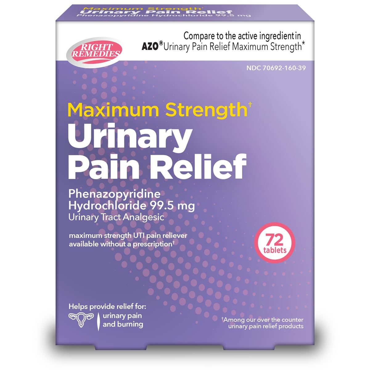 RIGHT REMEDIES Urinary Pain Relief Phenazopyridine HCl 99.5mg Tablets | Maximum Strength OTC for Fast Relief of UTI Pain, Burning and Bladder discomfort | Generic AZO Maximum Strength (72 Count) RIGHT REMEDIESAu supplements