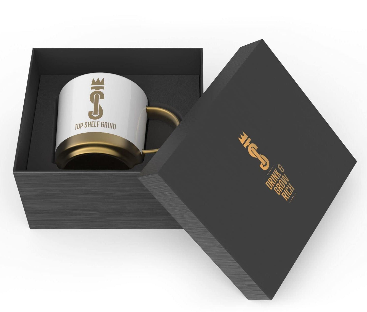 Top Shelf Grind Coffee Mug - The Prosperity Cup (Drink & Grow Rich) - White & Gold Join Top Shelf GrindUS supplements