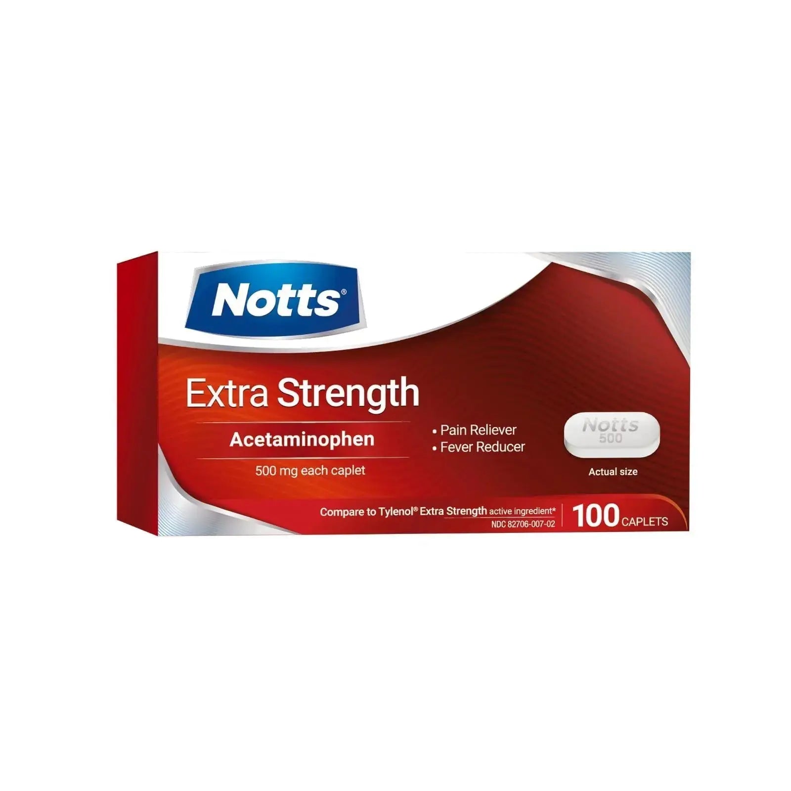 NOTTS Extra Strength 500 mg Caplets with Acetaminophen, Pain Reliever and Fever Reducer for Headache, Backache and Toothache, 100 Count NOTTSAu supplements