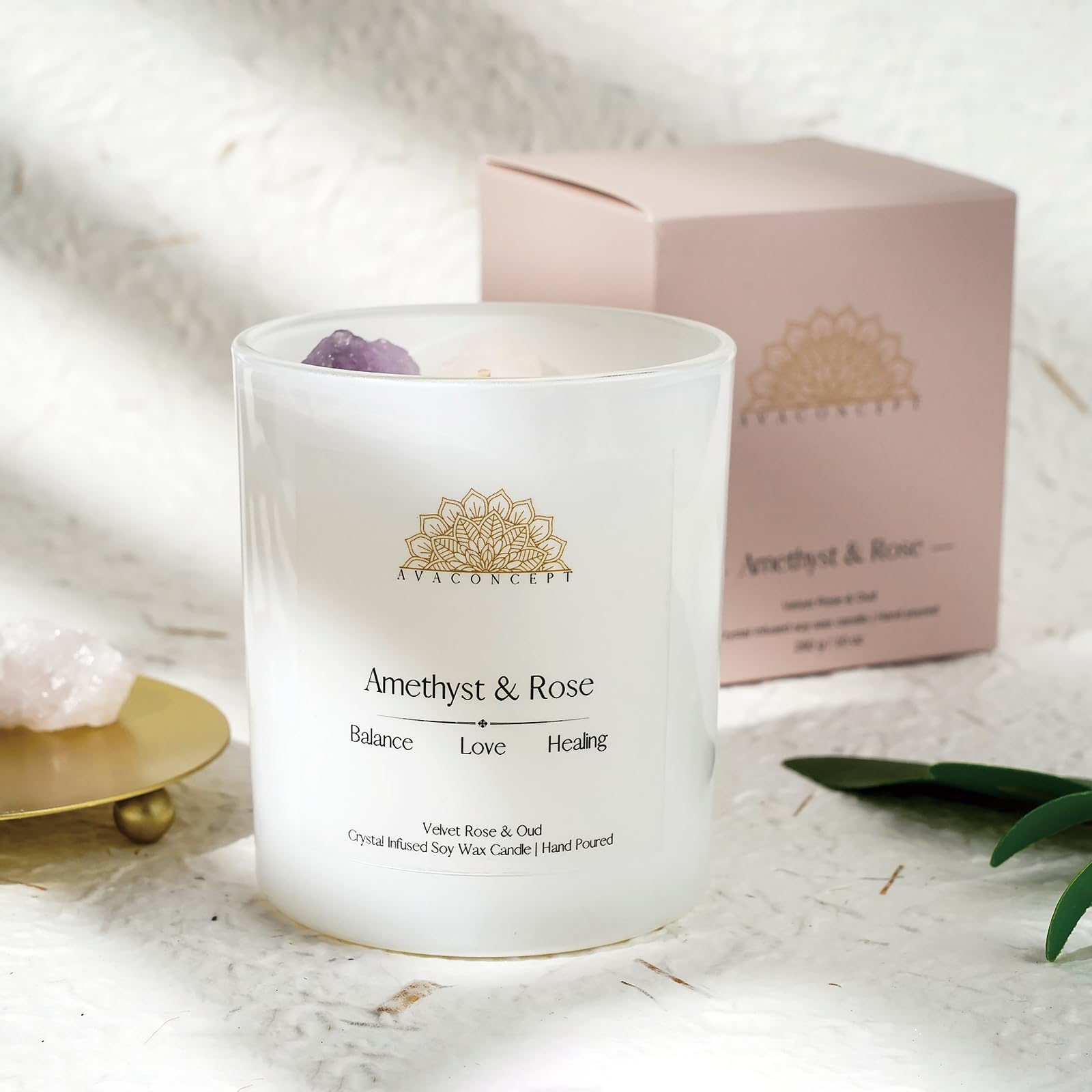 Ava Concept Scented Crystal Candle 10 oz jar Candle (Velvet Rose & Oud) ava conceptAu supplements