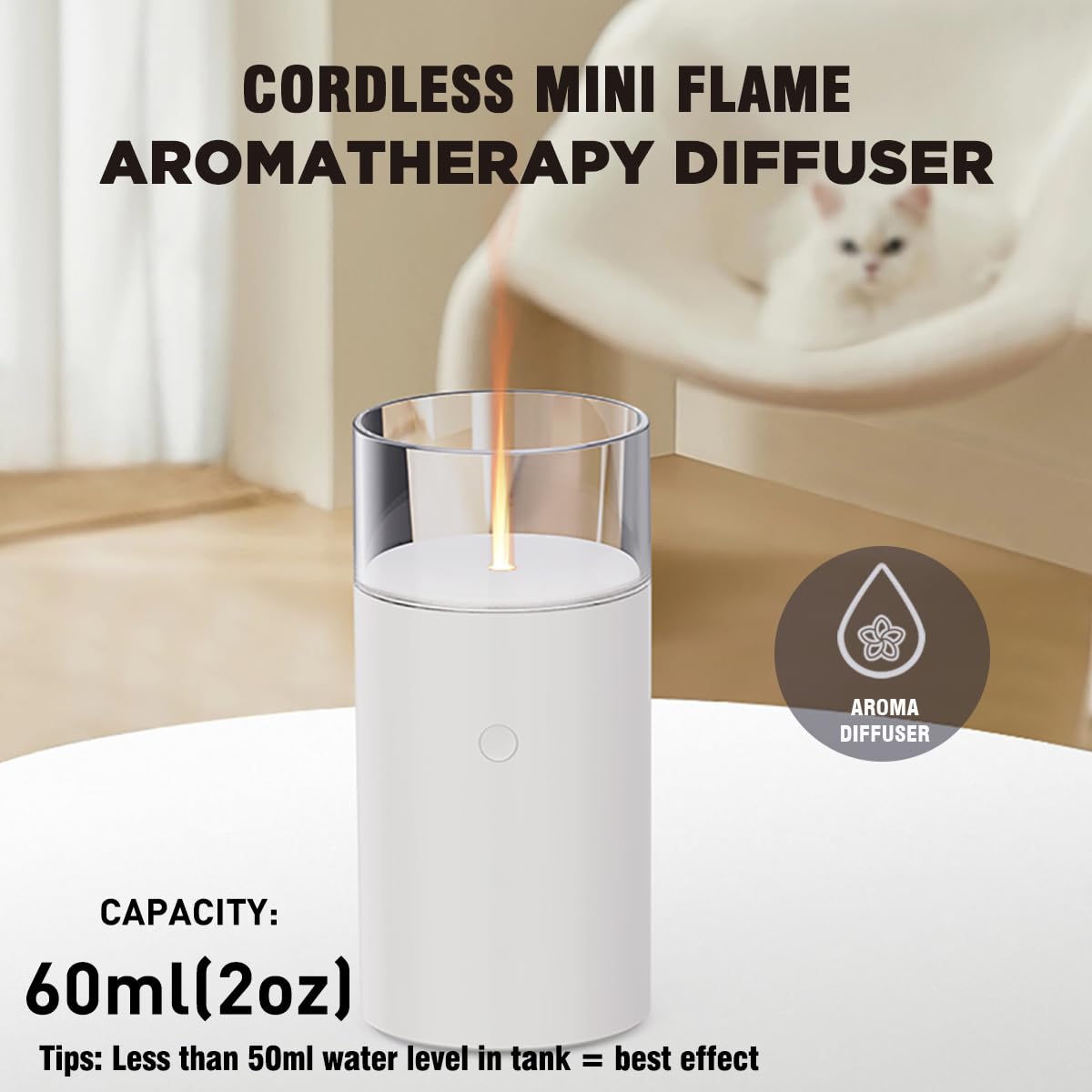 iWeeta Candlelight Diffuser,60ml Rechargeable Battery Operated Low Power Portable 10ml/H Aroma iweetaAu supplements