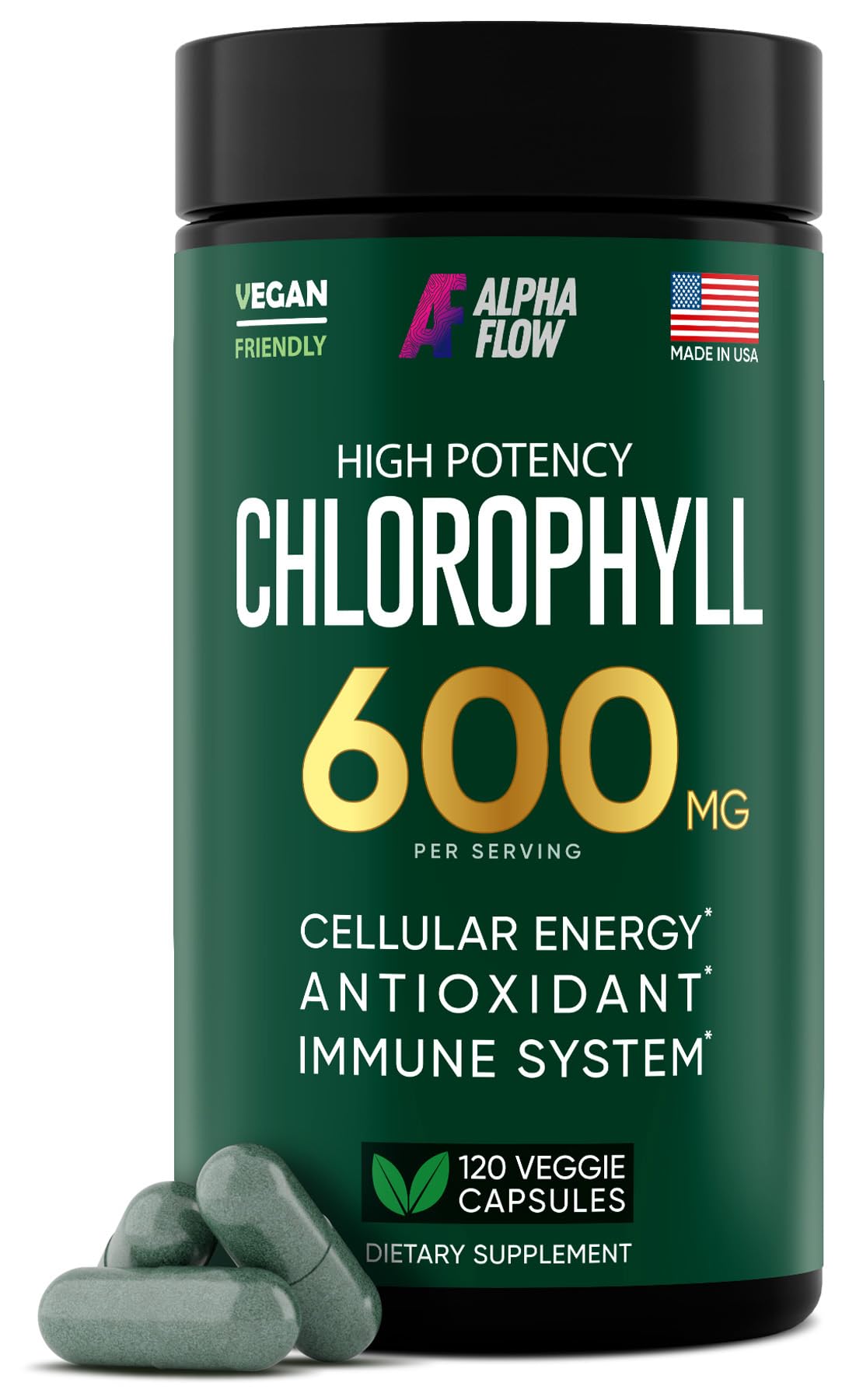Chlorophyll Capsules 600 mg - Natural Chlorophyll Pills for Women & Men - Highly BioAvailable Alpha FlowUS supplements