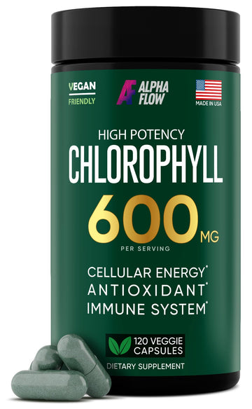 Chlorophyll Capsules 600 mg - Natural Chlorophyll Pills for Women & Men - Highly BioAvailable Alpha FlowAu supplements