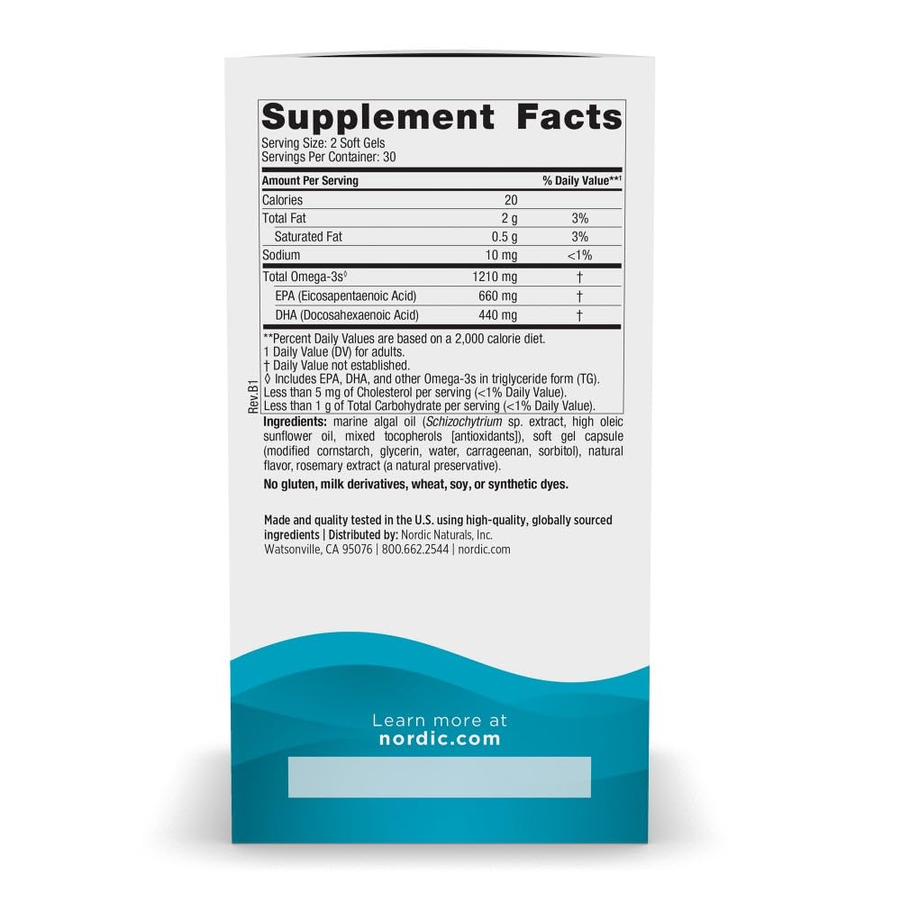 Nordic Naturals Plant Based Ultimate Omega, Lemon Flavor - 60 Vegetarian Soft Gels - 1210 mg Omega-3 - Vegan EPA and DHA - Supplement Made from Algae - Brain & Heart Support - Non-GMO - 30 Servings Nordic NaturalsAu supplements
