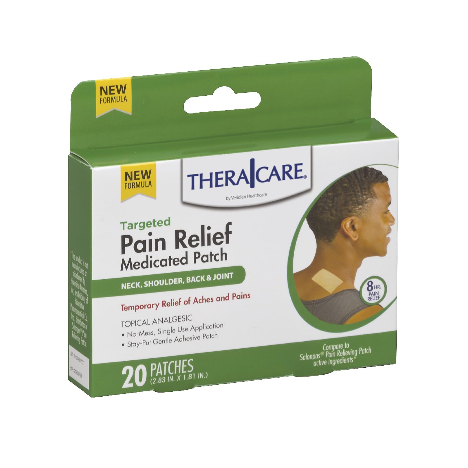 TheraCare Targeted Pain Relief Medicated Patch | Neck, Shoulder, Small Areas | 20-Count | 2.83” x 1.81” | Topical Analgesic | Camphor, Menthol, Methyl Salicylate | Gentle Adhesive Thera CareAu supplements