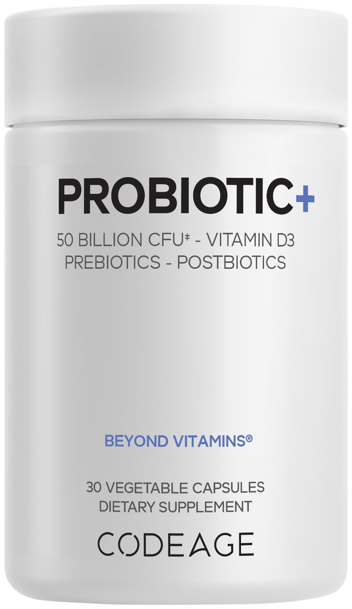 Codeage Probiotic+ 50 Billion CFU** Supplement - 12-Strain Probiotic Blend, Organic Prebiotic Fiber, Postbiotics, Vitamin D3, Zinc Bisglycinate, Quercetin - for Men & Women - Non-GMO - 30 Capsules CodeageAu supplements