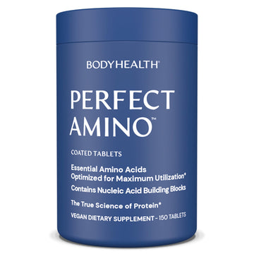 BodyHealth PerfectAmino (150 ct) Easy to Swallow Tablets, Essential Amino Acids Supplement with BCAAs, Vegan Protein for Pre/Post Workout & Muscle Recovery with Lysine