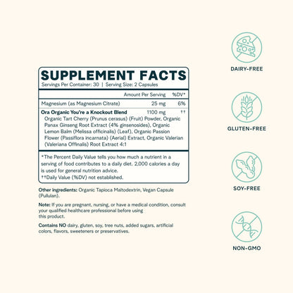 Ora Organic Natural Sleep Aid Supplement Stress Support Calming Herbal Blend with Melatonin from Tart Cherry - Includes Magnesium Citrate, Valerian Root, and Lemon Balm - 1 Month Supply, 60 Capsules Ora OrganicUS supplements