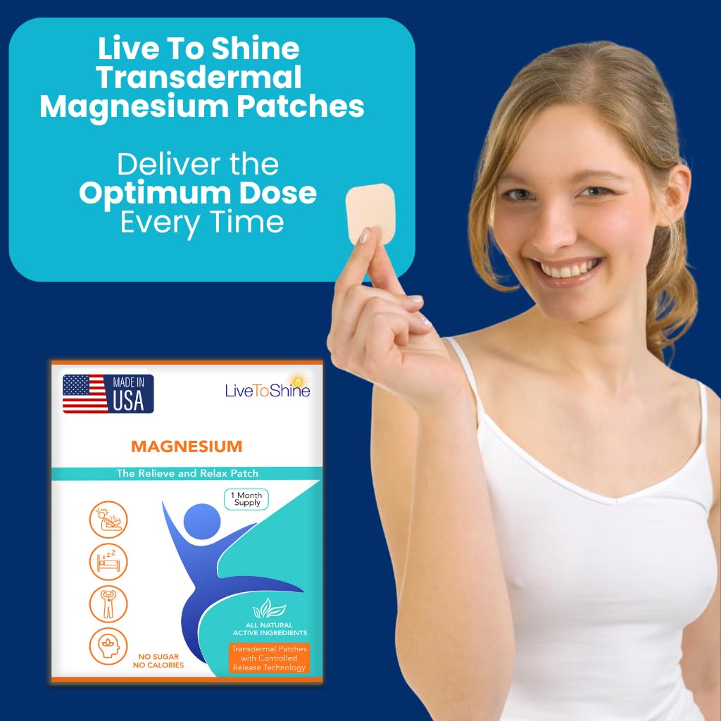 Magnesium Patches for Men and Women - Sleep Support & Relaxation, Muscle Recovery, Nerve Function - USA Made - 30 Premium Fast-Acting, Slow-Release Patches - Live To Shine Live To ShineAu supplements