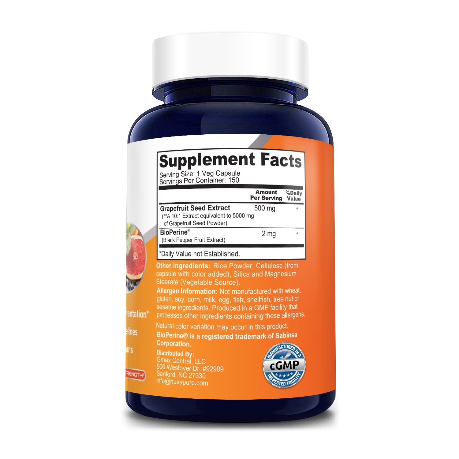 NusaPure Grapefruit Extract 5,000 mg per Capsule (Extract 10:1) Bioperine 150 Veggie caps (Gluten Free & Non-GMO) NusaPureAu supplements