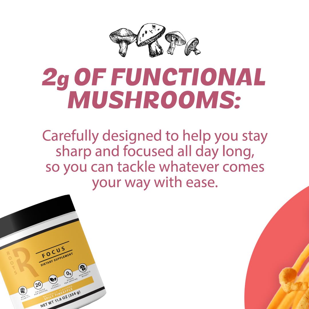 Roots Focus Brain Supplement - Nootropic Mushroom Supplement Powder for Memory, Focus, Energy - Lion's Mane, Cordyceps, and Reishi Mushrooms with Caffeine - Blackberry Lemonade, 15 On the Go Packets Silver Star NutritionAu supplements