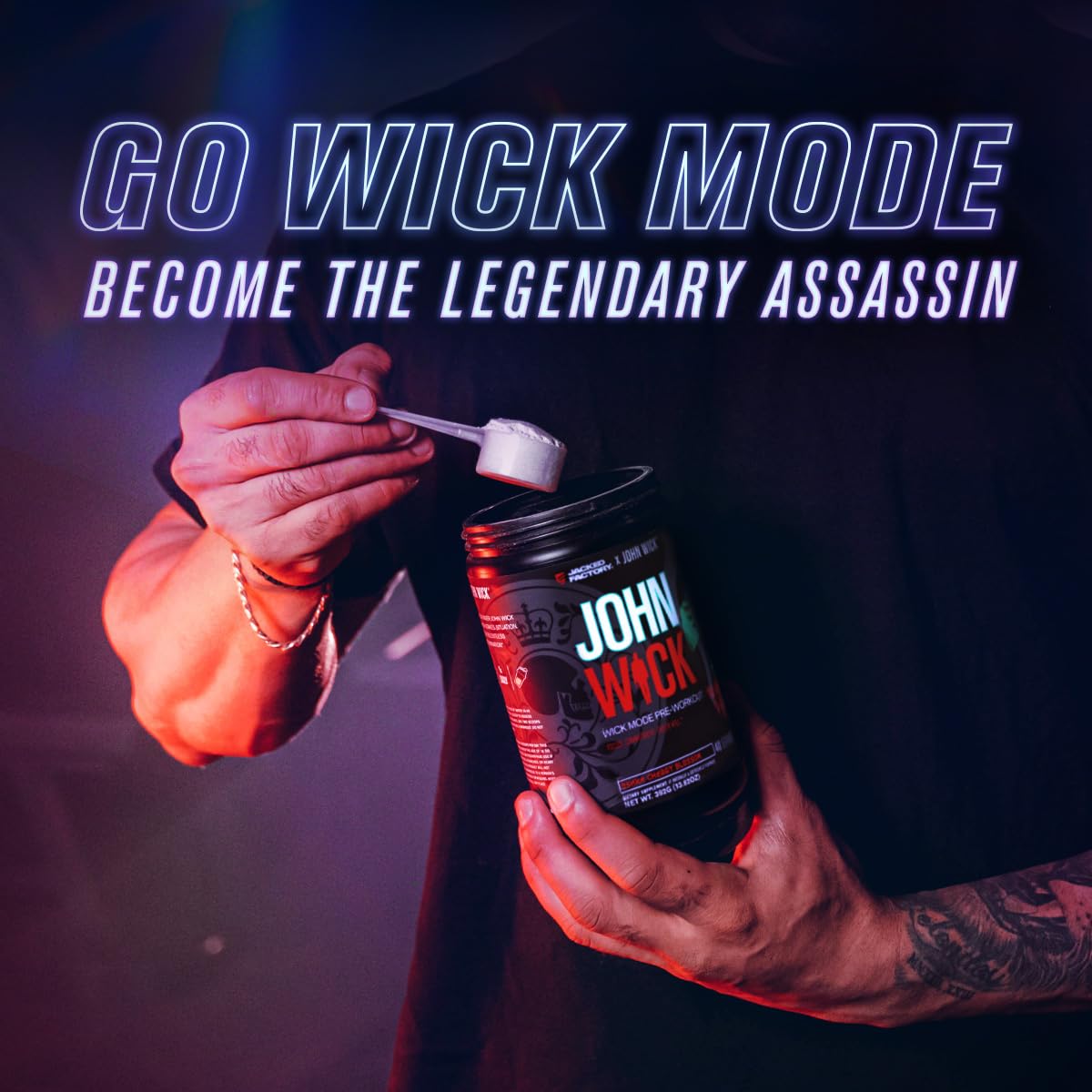 Jacked Factory X John Wick - Wick Mode Pre Workout Powder - Intense Energy, Battle-Ready Focus, Unstoppable Commitment, and Sheer Will Jacked FactoryUS supplements