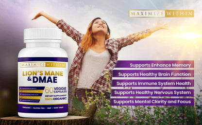 Lion's Mane & DMAE Capsules: Enhance Memory, Boost Mental Clarity Maximum SlimUS supplements
