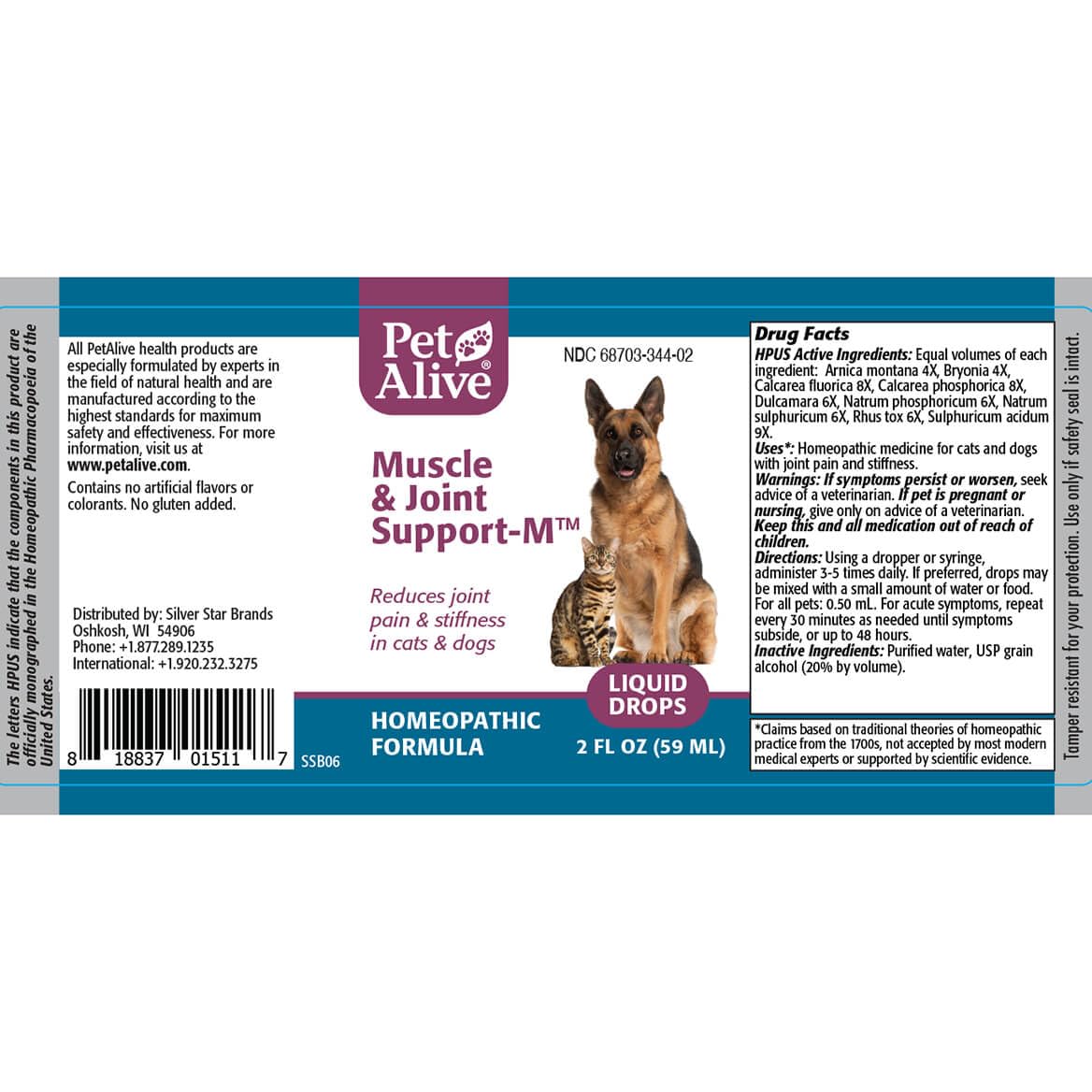 PetAlive Muscle and Joint Support-M - Natural Homeopathic Formula for Joint Pain and Stiffness in Pets - Supports Joint Health and Movement in Dogs and Cats - 59 mL PetAliveAu supplements