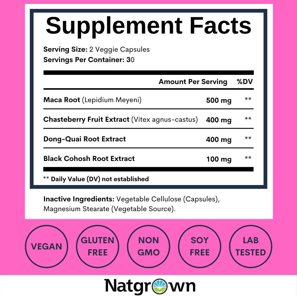 Natgrown Hormone Balance for Women PMS & Menopause Supplement for Fertility Hormonal & Menstrual Support, Helps Relief Hot Flashes - Maca Root, Vitex, Dong Quai & Black Cohosh Complex -Vegan Capsules NatgrownAu supplements