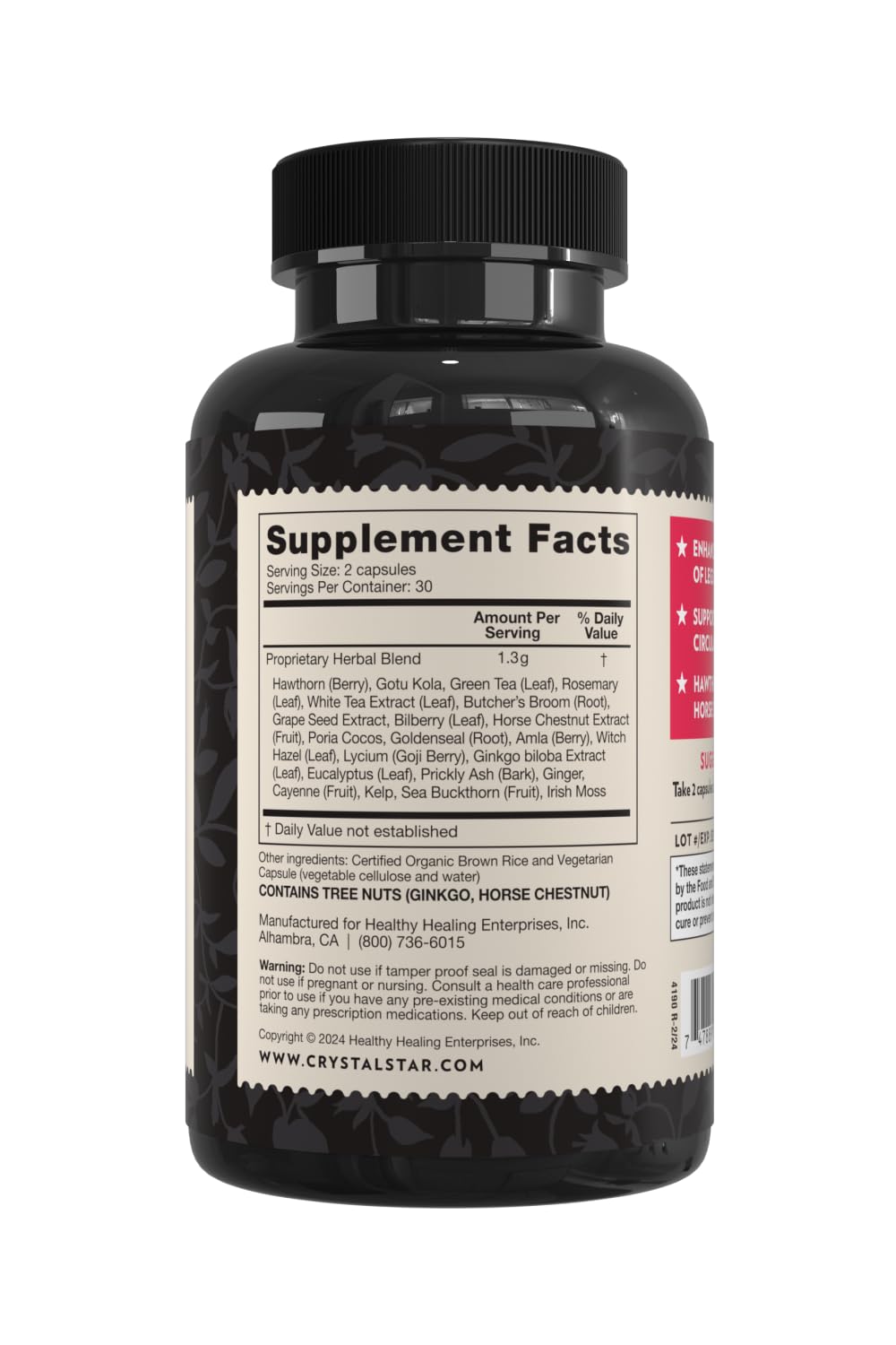 Crystal Star Vari-Vein (60 Capsules) - Herbal Circulation Support Supplement for Varicose Veins & Spider Veins Treatment - Witch Hazel, Butcher’s Broom, Hawthorn & Horse Chestnut- Non-GMO Crystal StarAu supplements