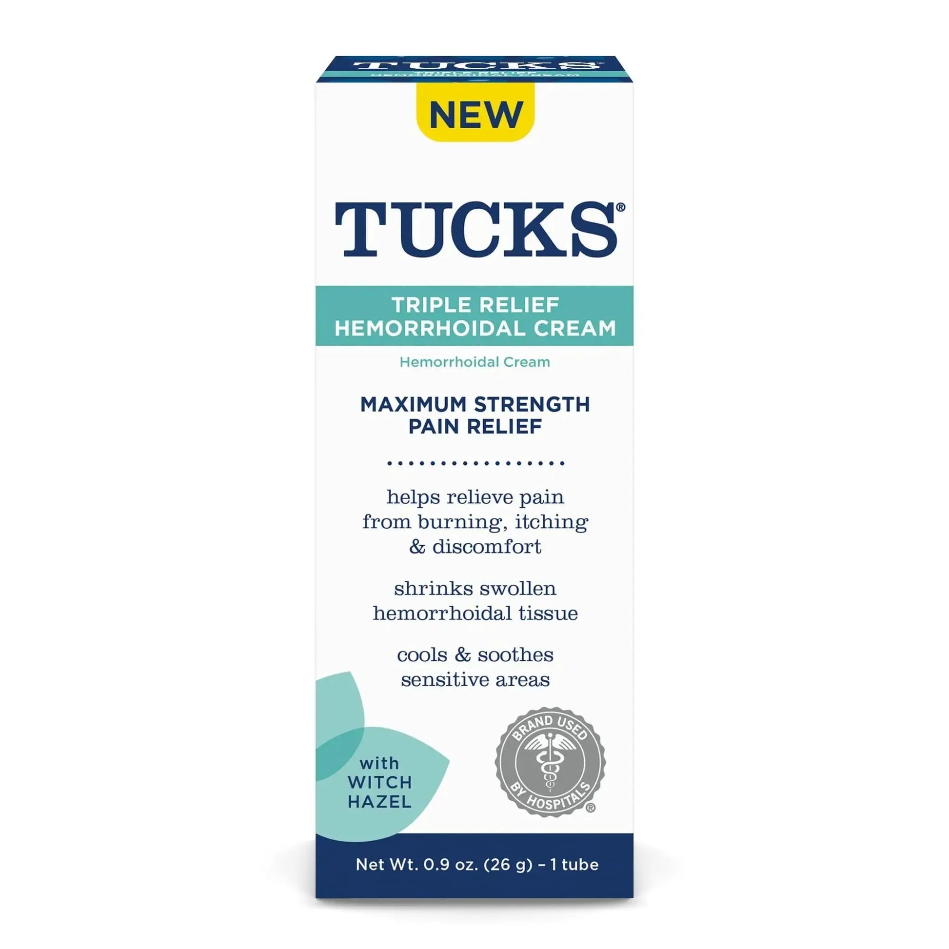 Tucks Triple Relief Hemorrhoidal Cream, Maximum Strength Pain Relief from Burning, Itching and Discomfort, with Witch Hazel, Treatment, Brand Used by Hospitals, 0.9oz. (26g) TUCKSAu supplements