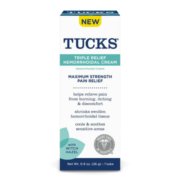 Tucks Triple Relief Hemorrhoidal Cream, Maximum Strength Pain Relief from Burning, Itching and Discomfort, with Witch Hazel, Treatment, Brand Used by Hospitals, 0.9oz. (26g) TUCKSAu supplements