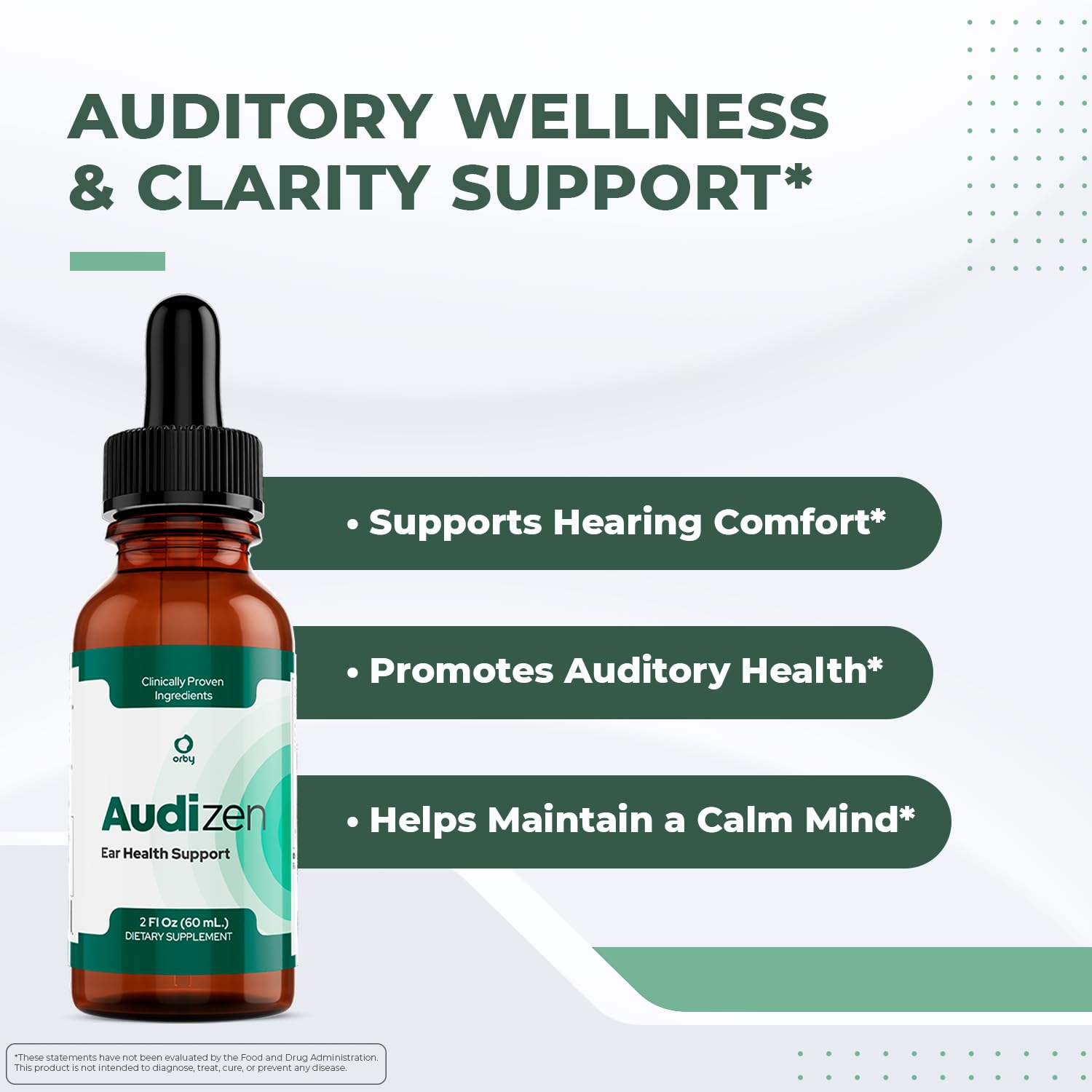 Audizen Drops – Natural Daily Liquid Supplement with Herbal Extracts, Maca Root, Green Tea, Grape Seed & Ginseng – Non-GMO, Gluten-Free, Plant-Based, GMP Certified, Made in USA - 30ml, 3 Month Supply OrbyAu supplements