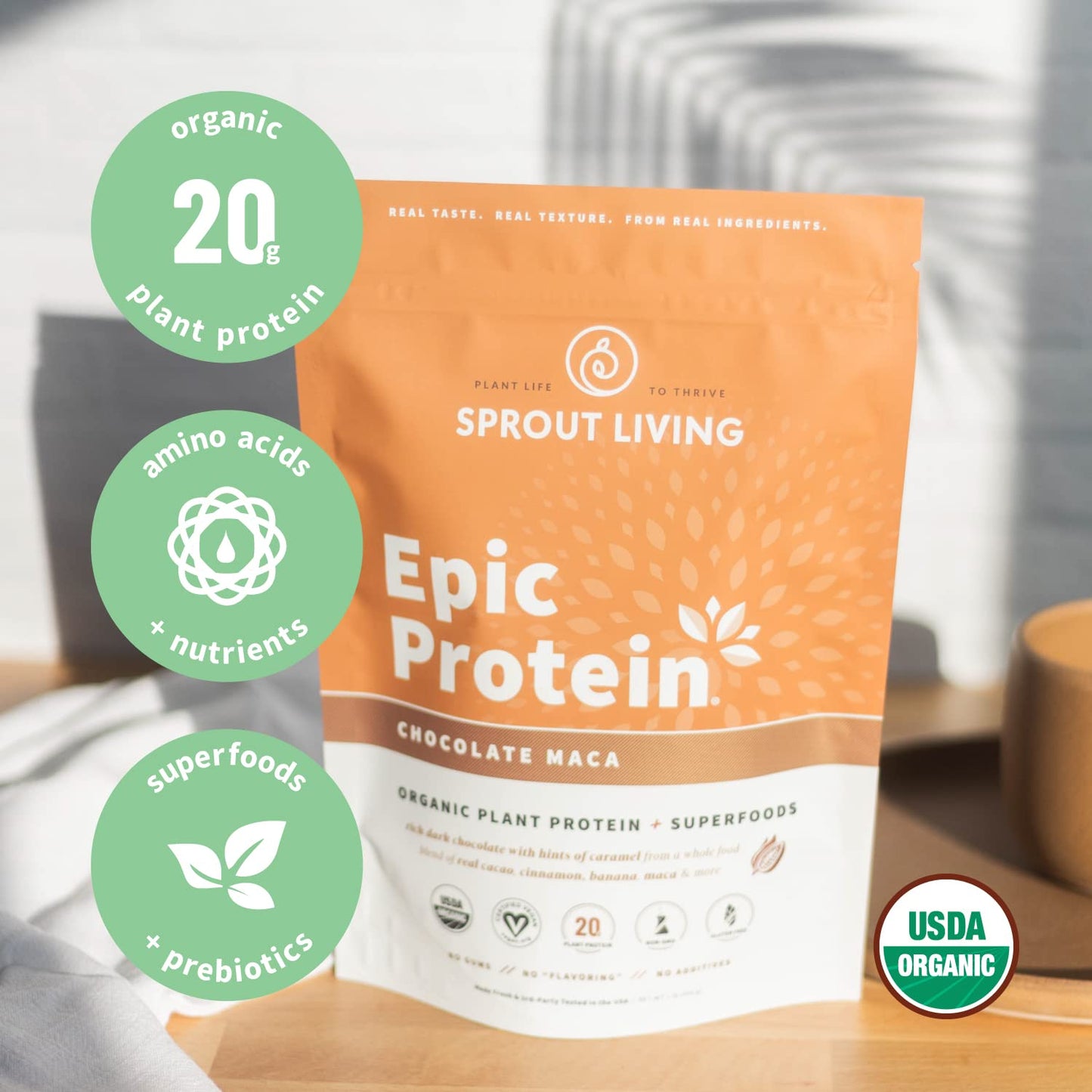Sprout Living Epic Protein, Plant Based Protein & Superfoods Powder, Chocolate Maca Powder | 20 Grams Organic Protein Powder, Vegan, Non Dairy, Non-GMO, Gluten Free Sprout LivingUS supplements