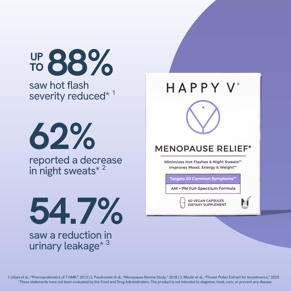 Happy V Menopause Relief Supplement for Women – Hormone Balance, Hot Flash & Night Sweat Support, Mood & Energy Booster, Vaginal Wellness, Perimenopause & Postmenopause Support – 60 Vegan Capsules Happy VAu supplements