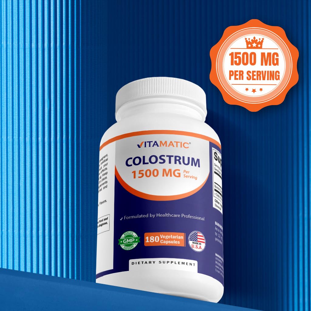 Vitamatic Bovine Colostrum 30% IgG Supplement 1500 mg per Serving - Supplement for Gut Health, Hair Growth, Beauty, Muscle Recovery, & Immune Support - 180 Veg Capsules VitamaticAu supplements