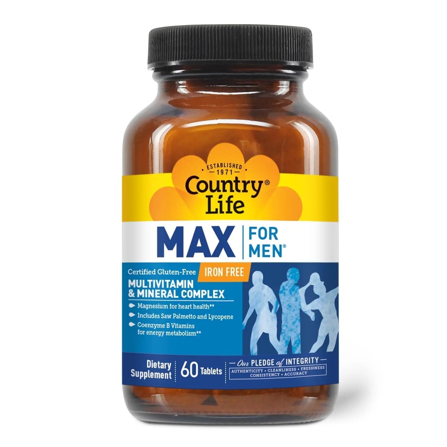 Country Life Max for Men, Multivitamin & Mineral complex, Iron-Free, Vegetarian Tablets, 60 Count, Certified Gluten Free, Certified Vegetarian Country LifeAu supplements