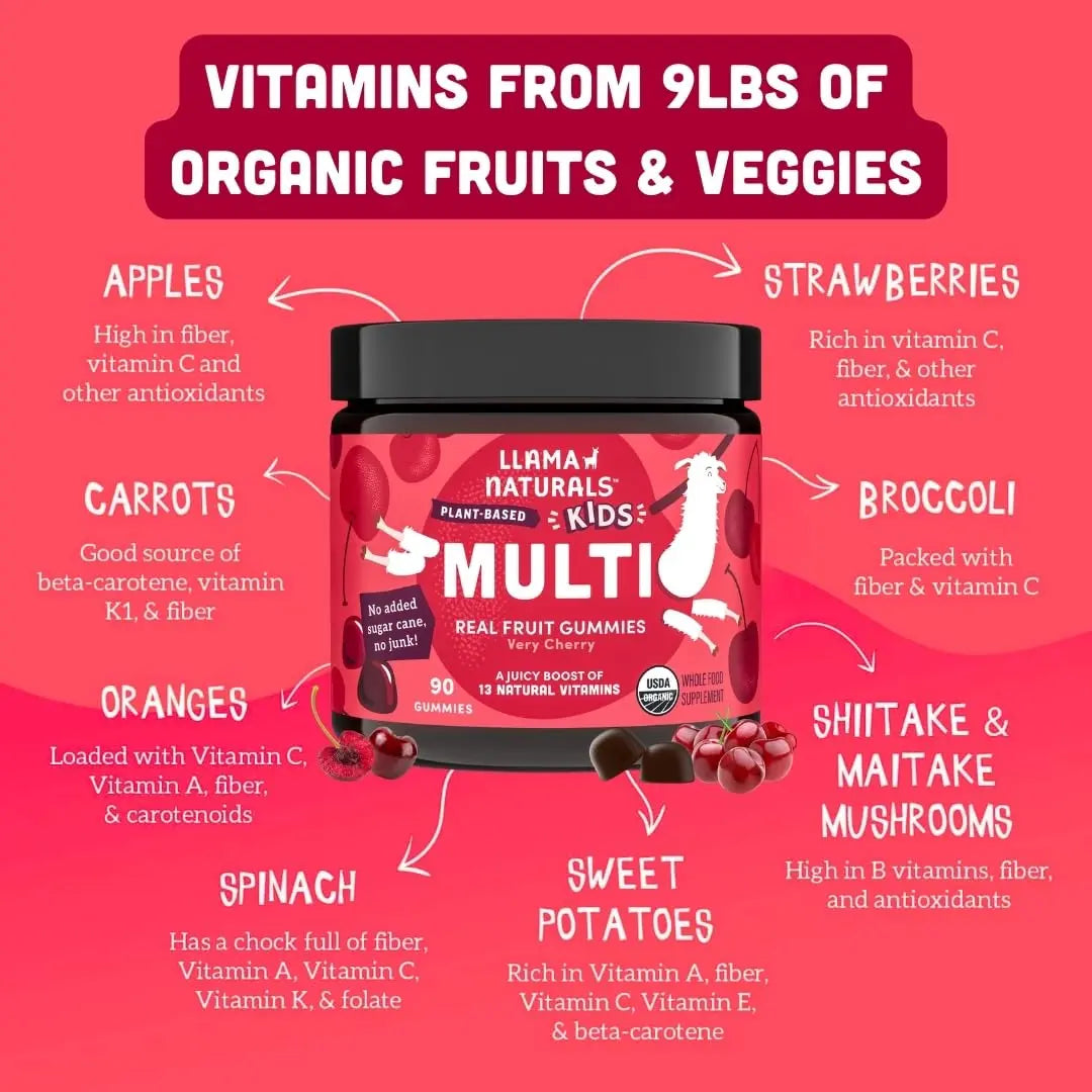 Llama Naturals Kids Multivitamin Gummies | Real Fruit, No Added Sugar Cane | Organic Vegan Toddler Whole Food Vitamins | Llama NaturalsAu supplements